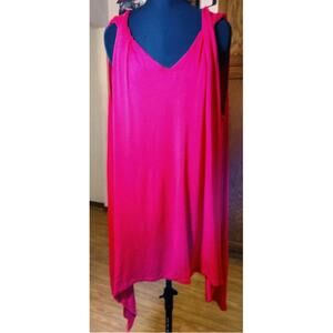 Liz Lange Completely Me Hot Pink Sleeveless Dress 3X Shark Bite Hem V Neck